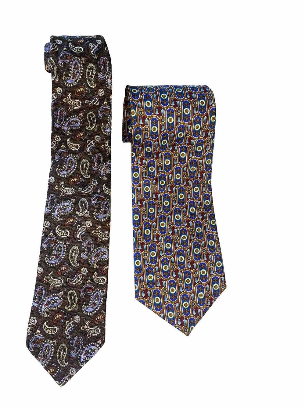Mens Neckties (2) Geometric & Paisley Earth Tones Professional Career Office